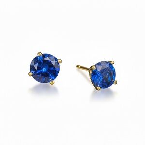 Gold Over Solid 925 Sterling Silver Natural Blue Sapphire Push Back Earrings